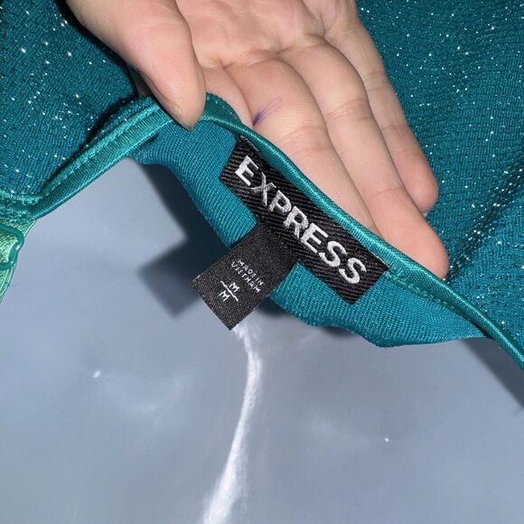 Express Teal Metallic Cami Tank Top Shimmery Stretchy Y2K Party Clubwear Med - Picture 3 of 8
